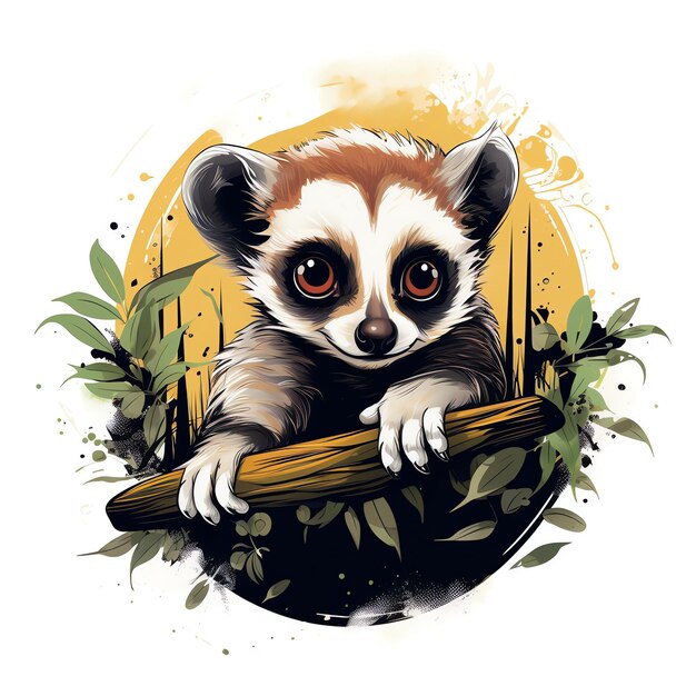 a cartoon of a lemur holding a branch