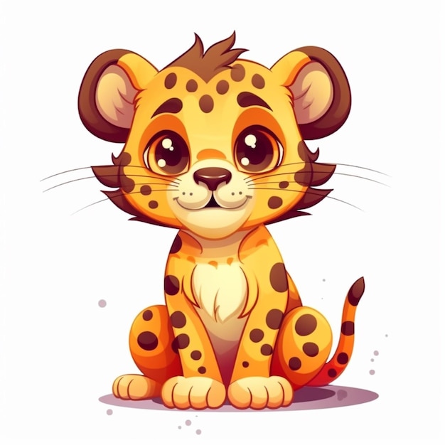 cartoon leopard sitting down with big eyes and a big nose generative ai