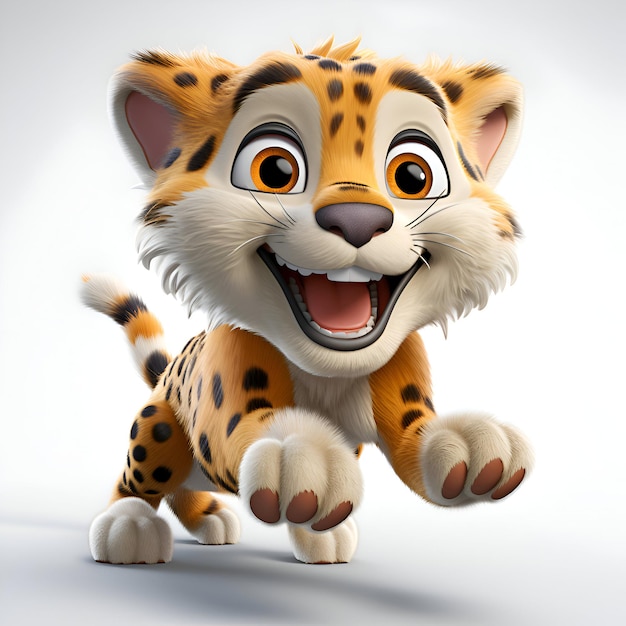 Photo cartoon leopard with expression on white background 3d illustration