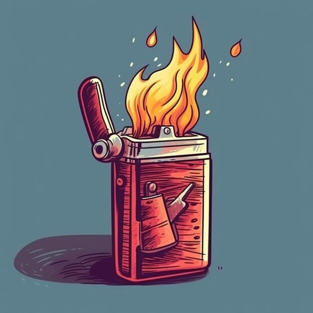 Photo a cartoon of a lighter with a flame burning on it generative ai