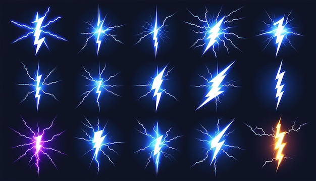 Cartoon Lightning Animation Electric Strike Vector Illustration