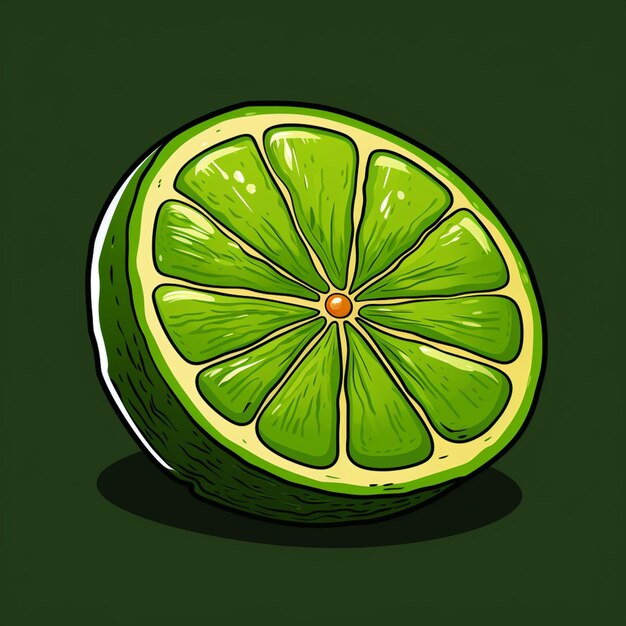 Photo cartoon lime slice with green background generative ai