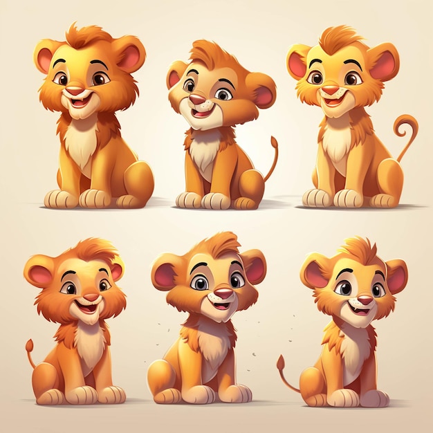 Cartoon lion character set with various poses of a lion generative ai