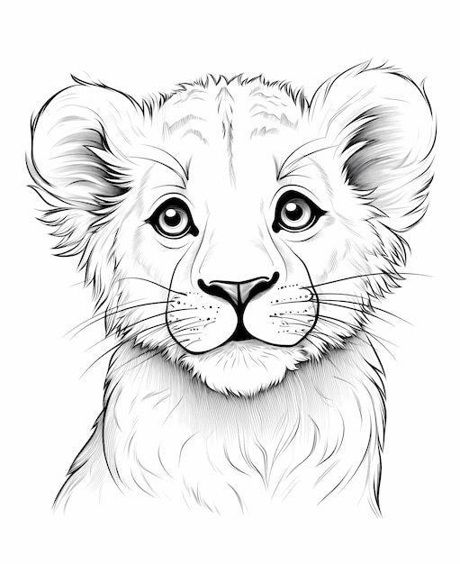 Foto cartoon lion cub kleurplaat leuk en speels met gedurfde dikke lijnen