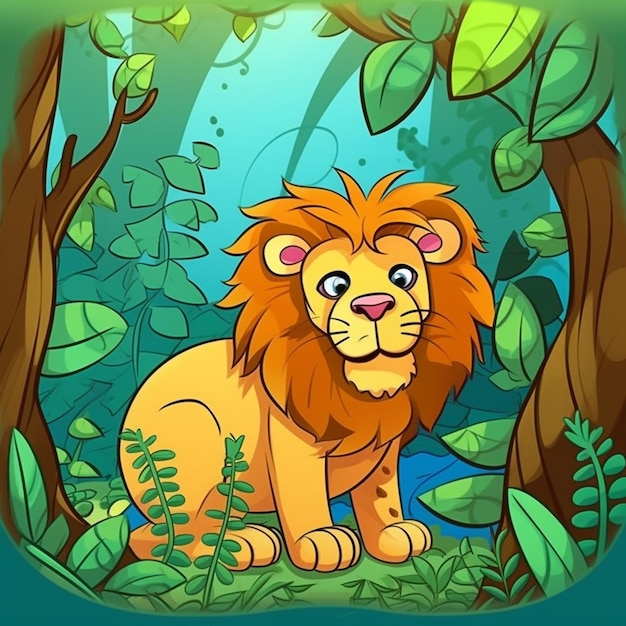 Cartoon lion in the jungle