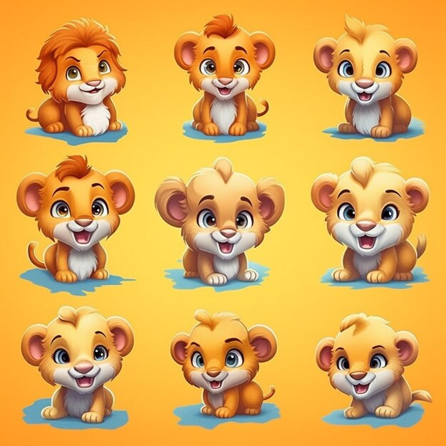 Cartoon lion set with different expressions generative ai