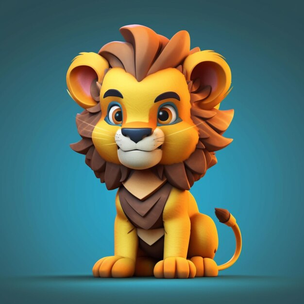 cartoon lion sitting on a blue background generative ai