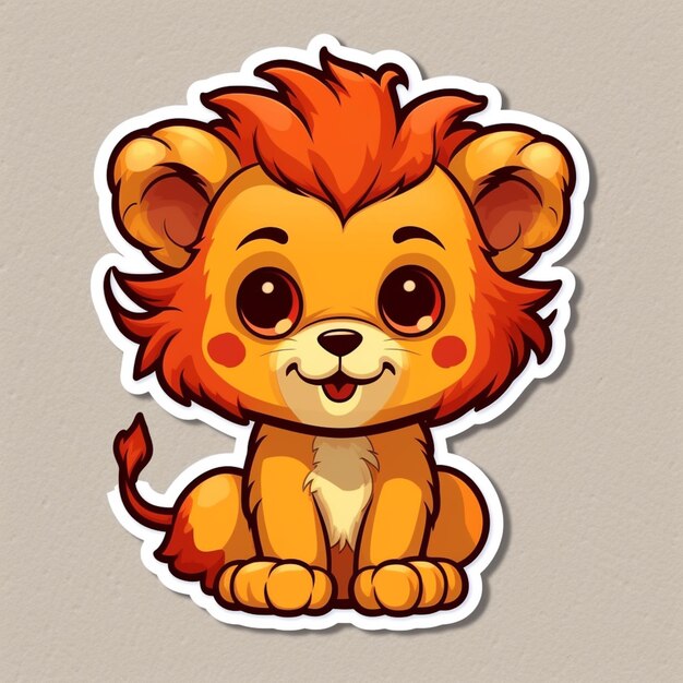 Photo cartoon lion sitting on the ground with a big smile generative ai