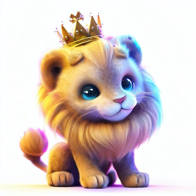 A cartoon lion with a crown on its head