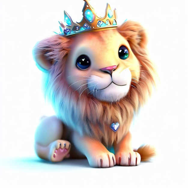 A cartoon lion with a crown on its head