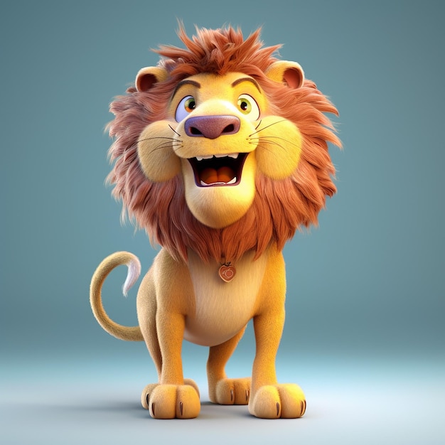 A cartoon lion with a gold necklace and a gold tag that says'lion '