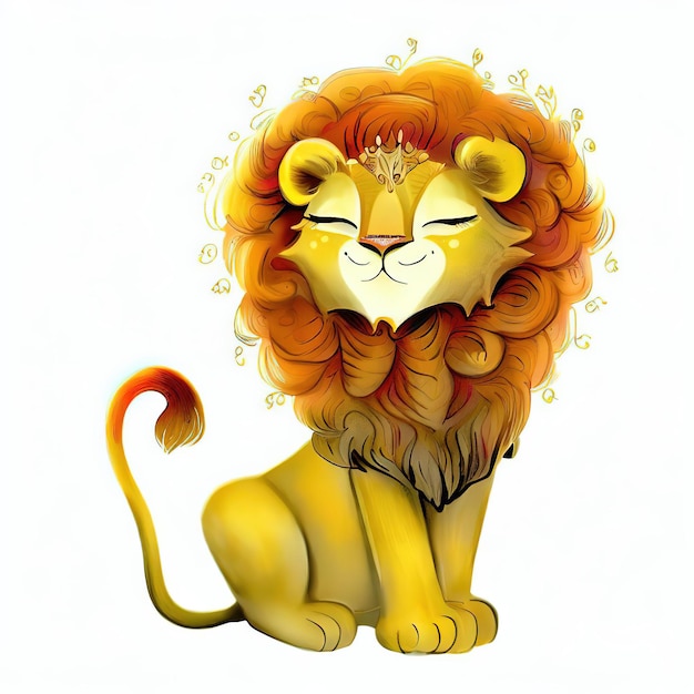 A cartoon of a lion with a yellow mane and the word lion on it.