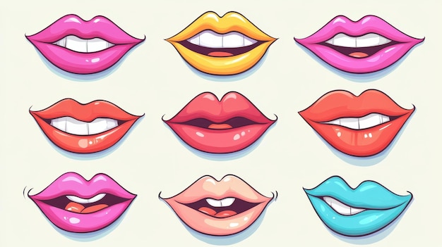 Photo cartoon lips display a range of emotions capturing joy surprise and more in fun