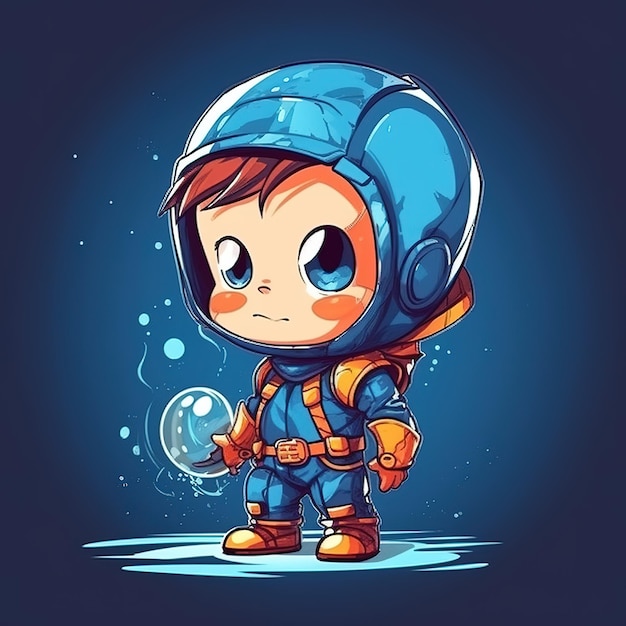 A cartoon of a little boy in a space suit with a bubble in his hand.