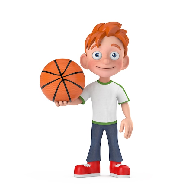 Cartoon Little Boy Teen Person Character Mascot with Basketball Ball 3d Rendering