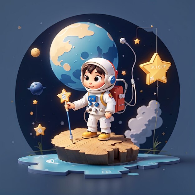 a cartoon of a little boy with a backpack and the word space on it