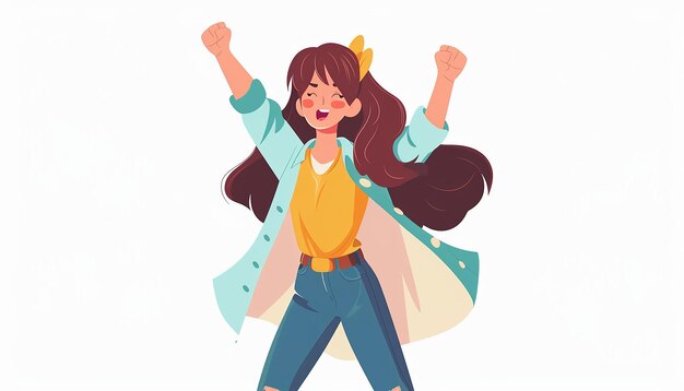 Photo a cartoon of a little girl celebrating her victory