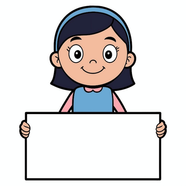 Photo cartoon of a little girl holding a blank poster