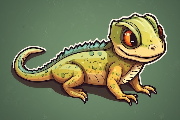 A cartoon lizard with a green face and a red eye.