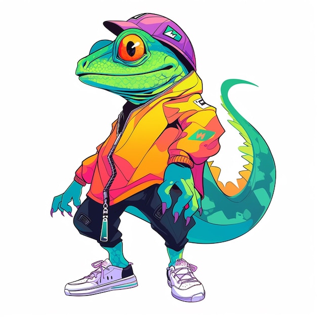 cartoon lizard with a hat and jacket on generative ai