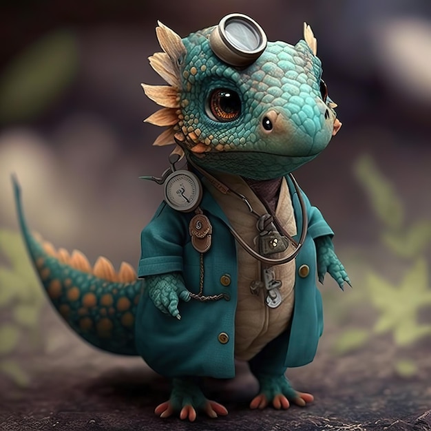 A cartoon lizard with a stethoscope on his neck.