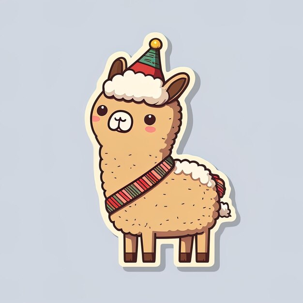 Foto un cartone animato di un lama che indossa un cappello da babbo natale.