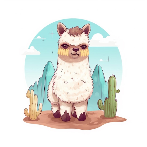 cartoon llama with a bandana on his head standing in the desert generative ai