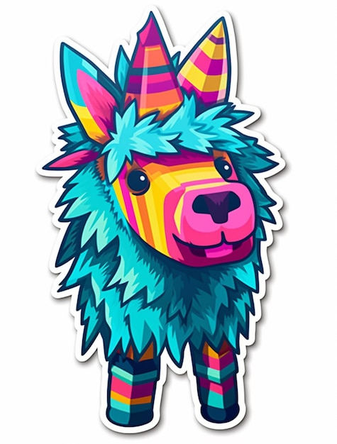 A cartoon llama with a rainbow horn on its head