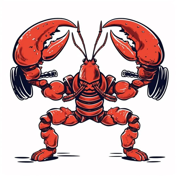 A cartoon lobster with a barbell in his hands generative ai