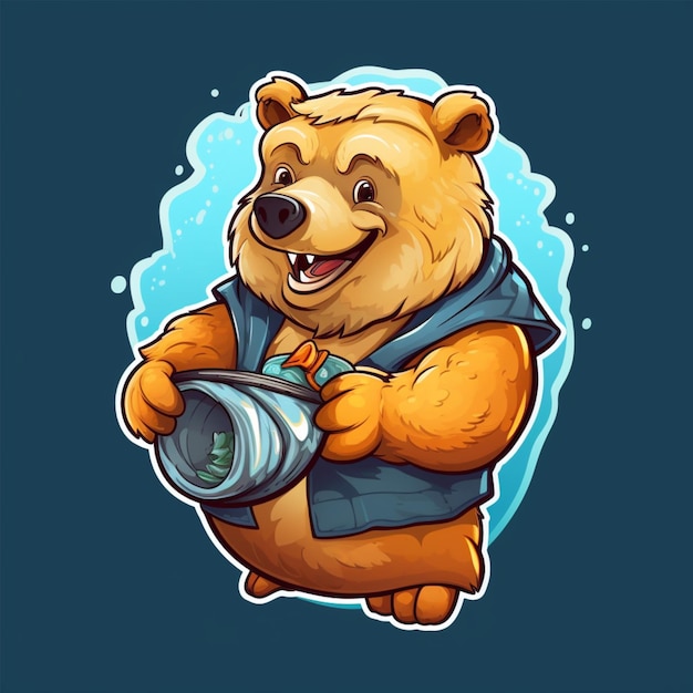 Cartoon logo of a bear carrying a fish 18