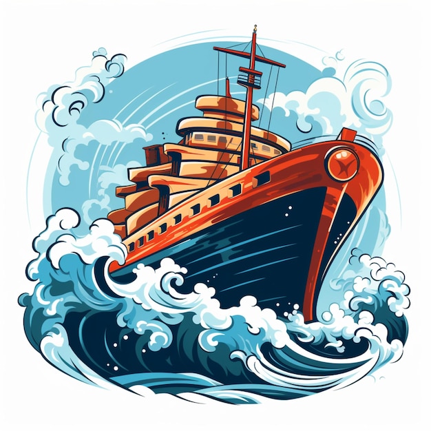 cartoon logo sea ship