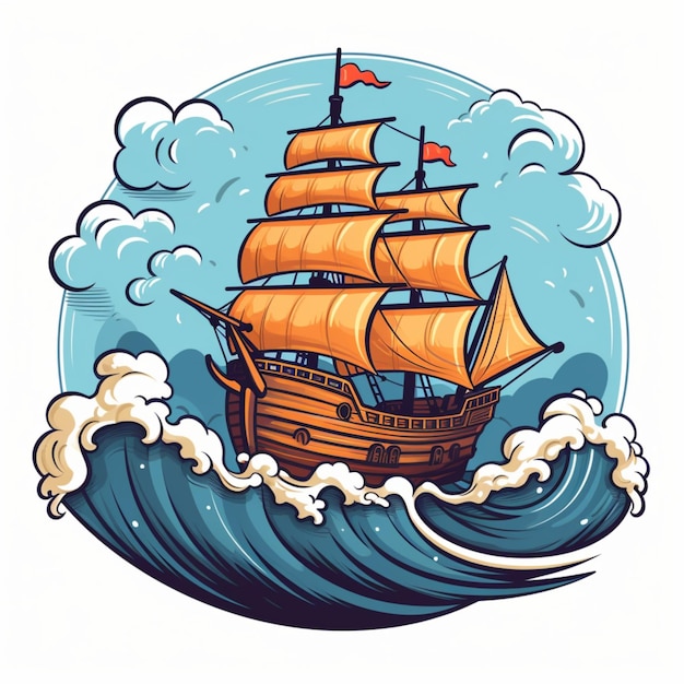 cartoon logo sea ship