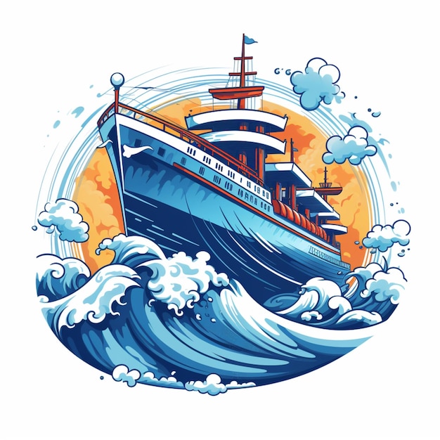 cartoon logo sea ship