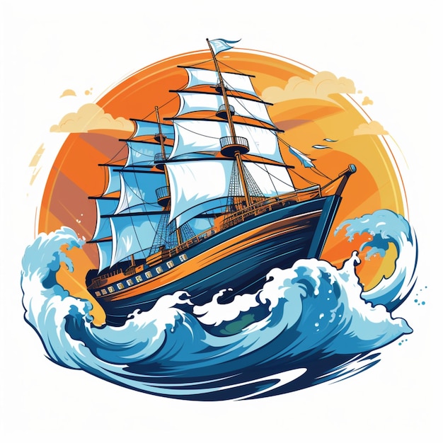 cartoon logo sea ship