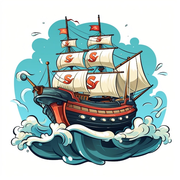 漫画のロゴの海の船