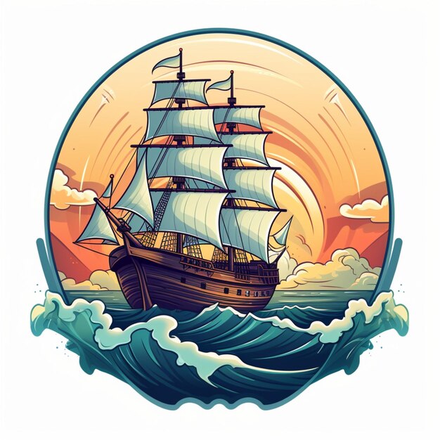 cartoon logo sea ship