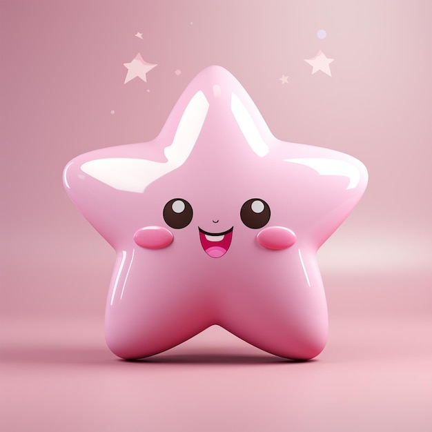 Foto cartoon lucky star isolato su sfondo rosa rendering 3d con percorso di ritaglio