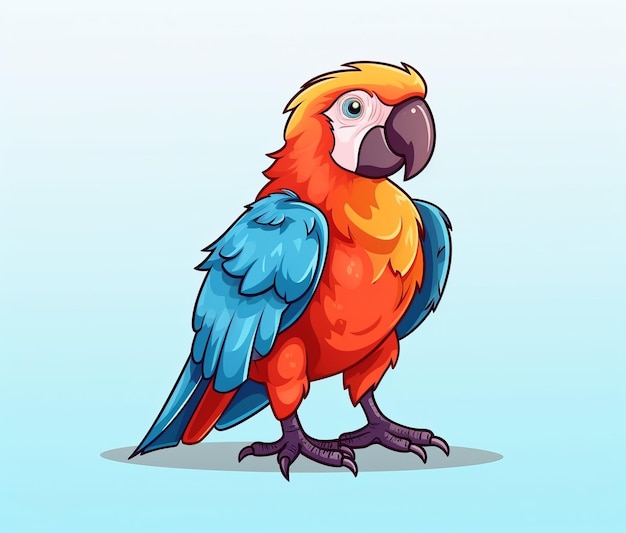 A cartoon macaw bird with blue wings and a blue tail.