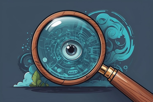 A cartoon magnifying glass with a wooden handle generative ai