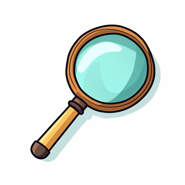 a cartoon magnifying glass with a wooden handle on a white background generative ai