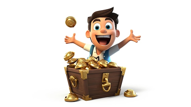 a cartoon of a man in a box of gold coins.