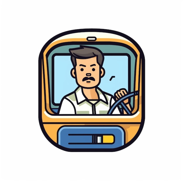 a cartoon man driving a train with a mustache on his face generative ai