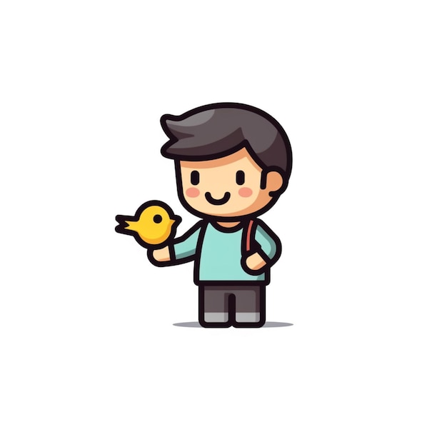 a cartoon man holding a bird in his hand generative ai