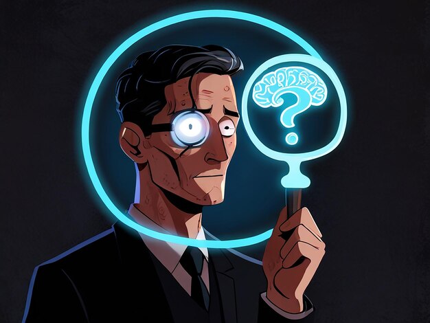 Photo a cartoon of a man holding a magnifying glass and a magnifying glass