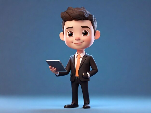 a cartoon man holding a tablet with the word graph on it