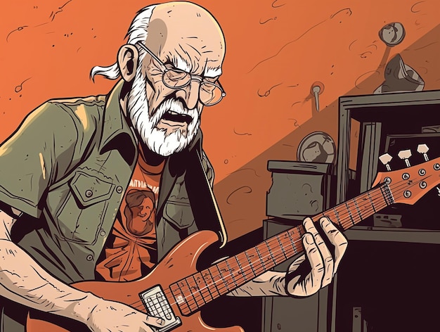 A cartoon of a man playing a guitar