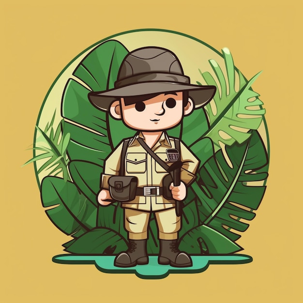 a cartoon of a man in a safari outfit holding a camera generative ai