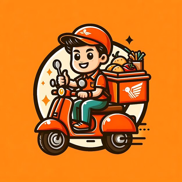 Photo a cartoon of a man on a scooter with a box of presents