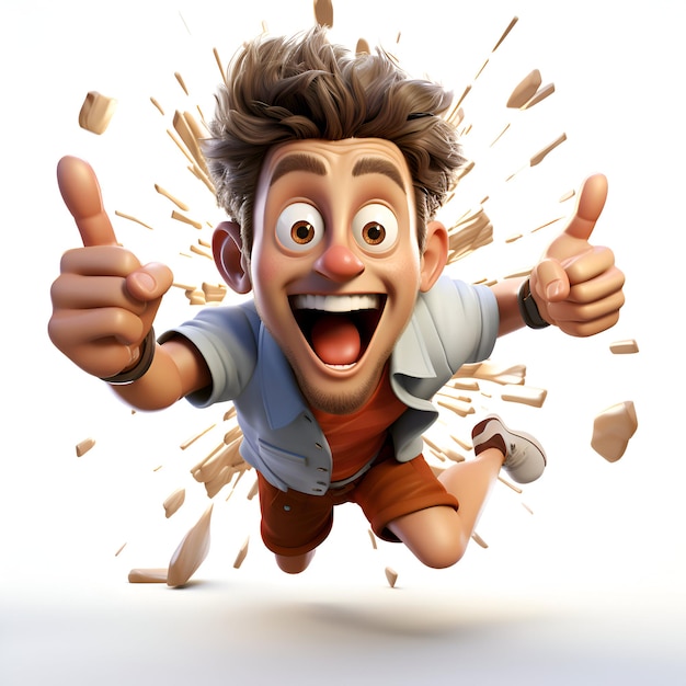 Cartoon man showing thumbs up gesture with a happy expression 3d illustration