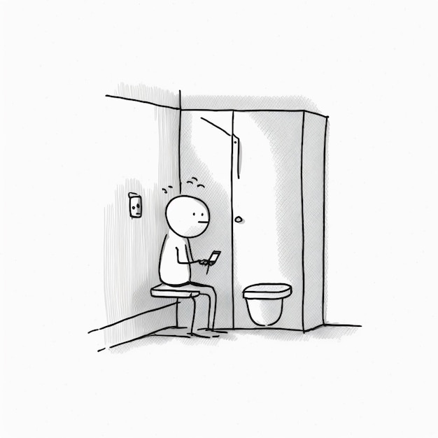 Photo cartoon of a man sitting on a toilet in a bathroom generative ai